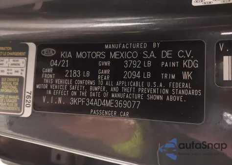 2021 Kia Forte Gt-Line from USA, damaged, VIN 3KPF34AD4ME369077